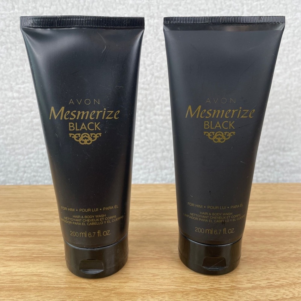 Avon Mesmerize Black Hair and Body Wash for Him 6.7oz Set of 2 Tubes New